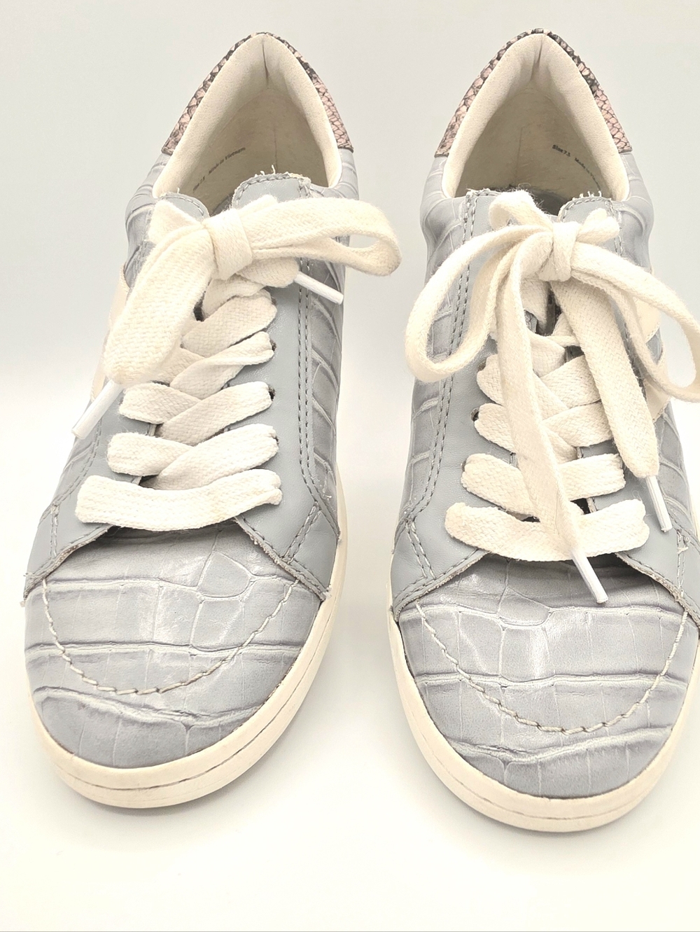 Dolce Vita Niel Gray Sneakers with Pink Snake-Print Heel Accent - Picture 7 of 9